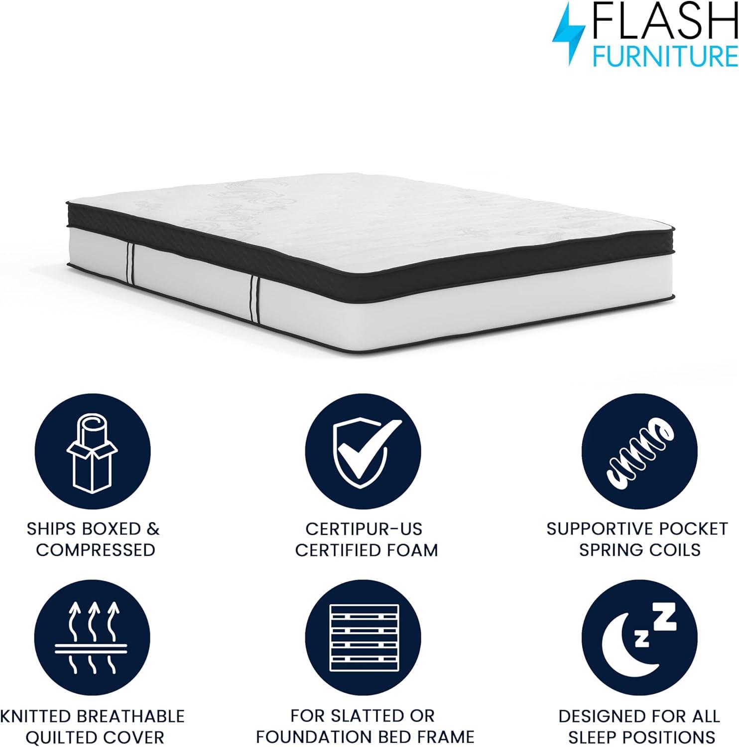 Flash Furniture Capri Comfortable Sleep 12 Inch CertiPUR-US Certified Memory Foam & Pocket Spring Mattress, Queen Mattress in a Box