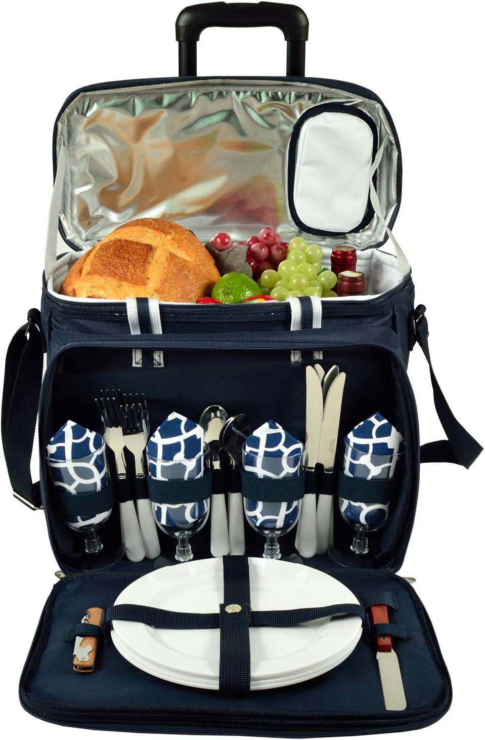 Picnic at Ascot Soft Sided Rolling Cooler with Four Person Picnic Set