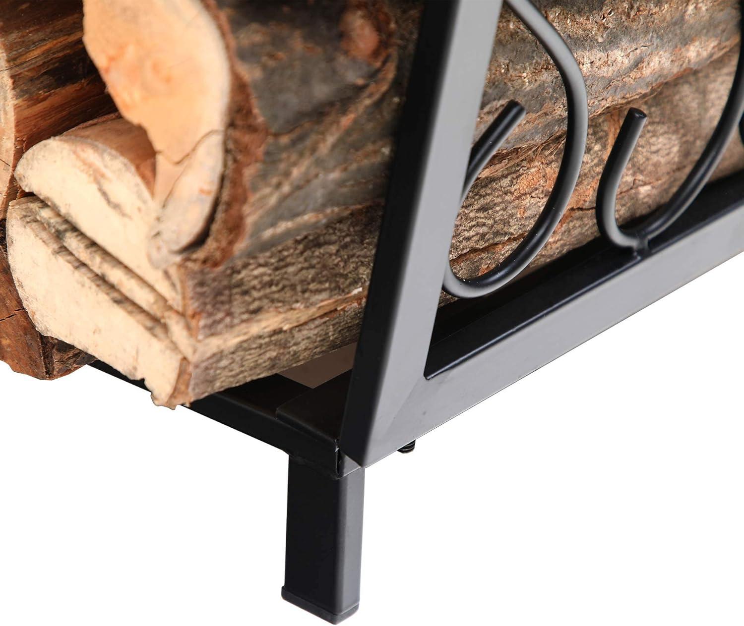 PHI VILLA 17 Inch Small Firewood Log Rack Decorative Indoor/Outdoor Steel Wood Storage Log Rack Wood Holder Circle Design, Black