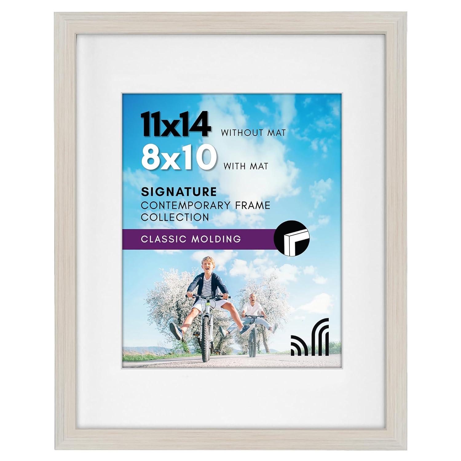 Americanflat 11x14 Picture Frame with Shatter-Resistant Glass - Use as 8x10 Frame with Mat or Display 11x14 Photo Without Mat - Signature Collection - Picture Frames for Wall Display - Light Wood