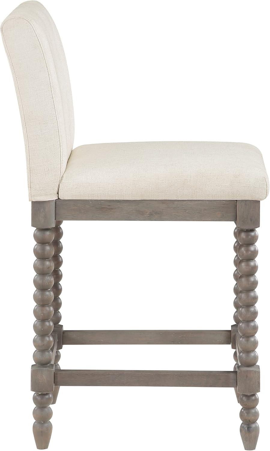 Abbott 26" Spindle Counter Stool with Brushed Gray Frame and Linen White Fabric