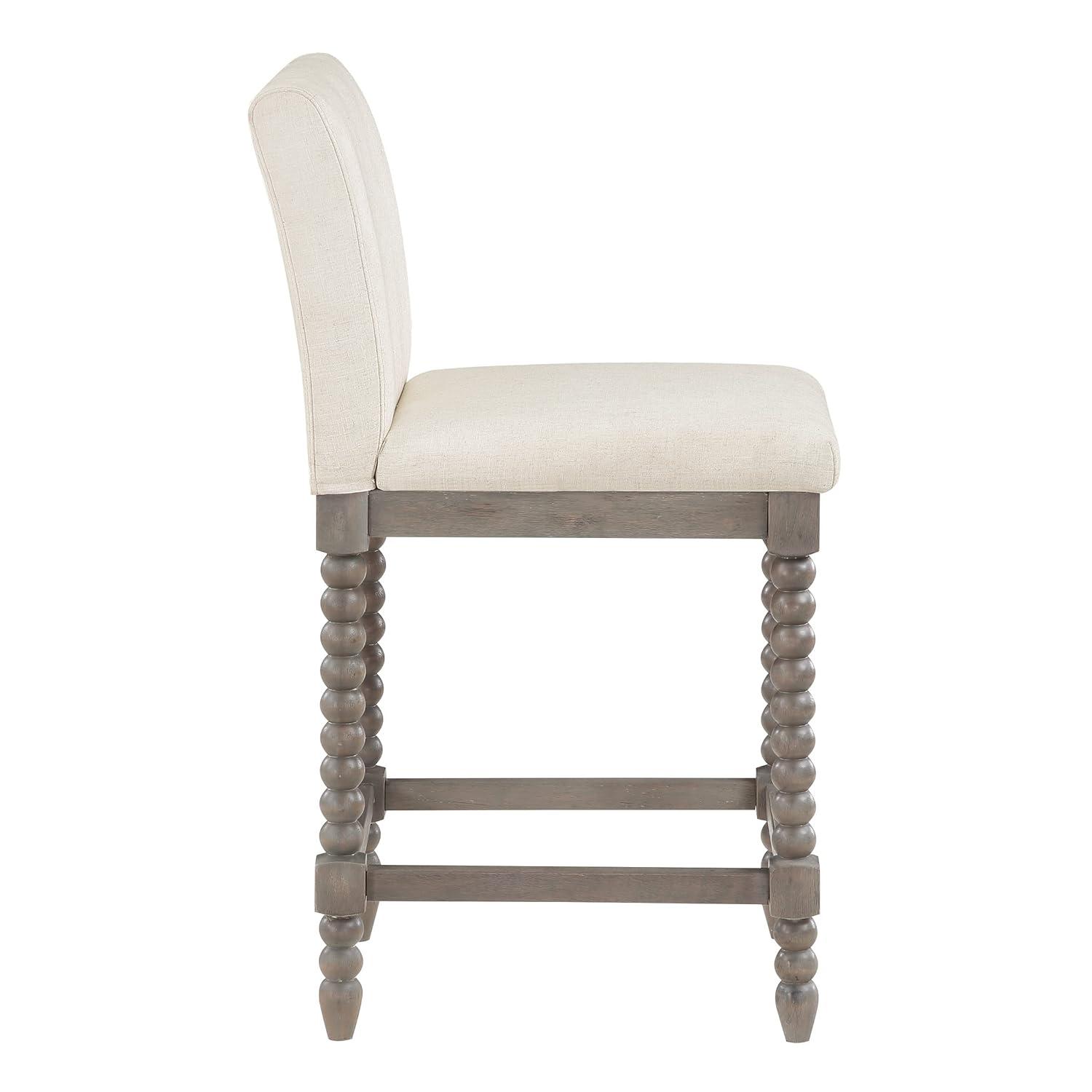Abbott Taburete de 26" con Estructura Gris Cepillado y Tela Blanca Lino