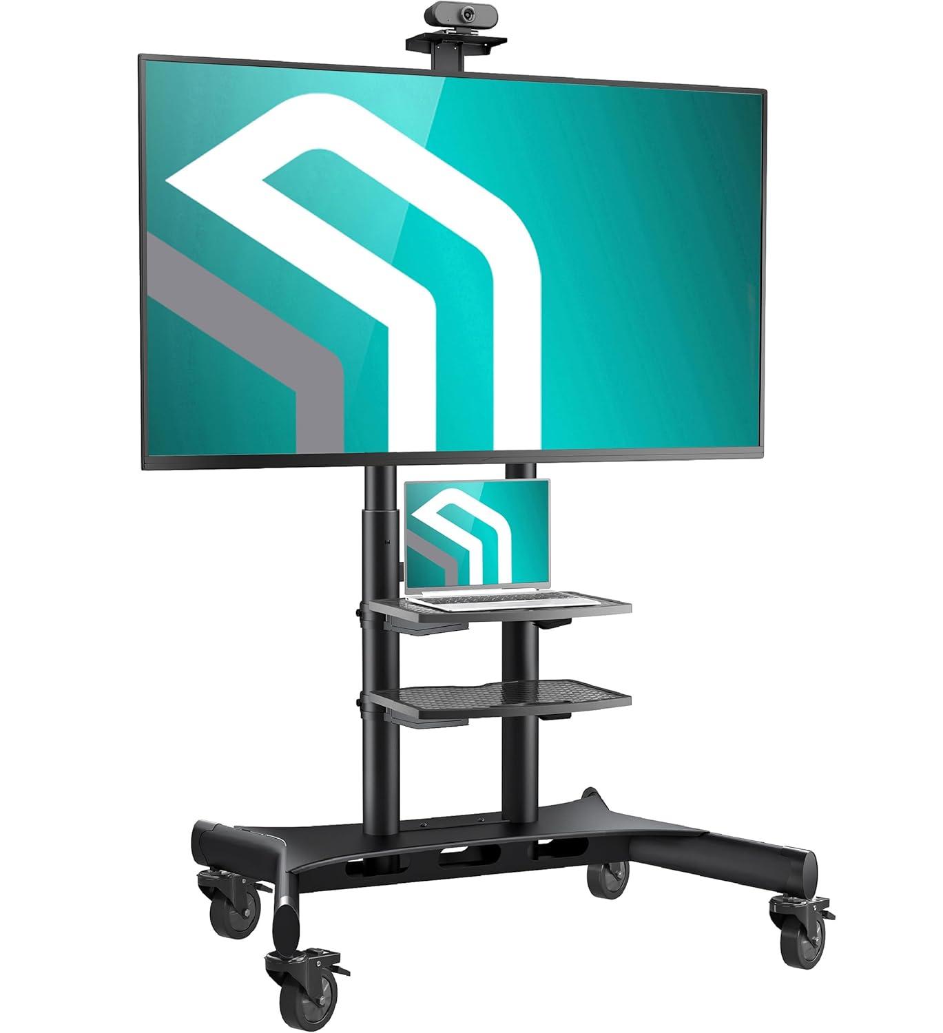 ONKRON Portable TV Stand With Wheels - Adjustable TV Stand for 32-65 Inch for TVs up to 110 lbs