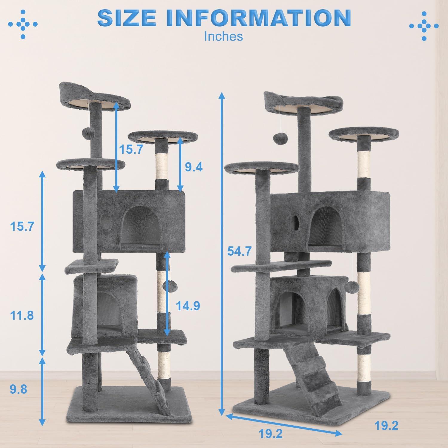 CL.HPAHKL 54in Cat Tree Tower, Multi-Level Cat Tower Furniture Activity Center with Platform Scratching Posts Stand House Condo and Toy, Cat Condos for Indoor Cats Kitten Activity Relaxing, Light Gray