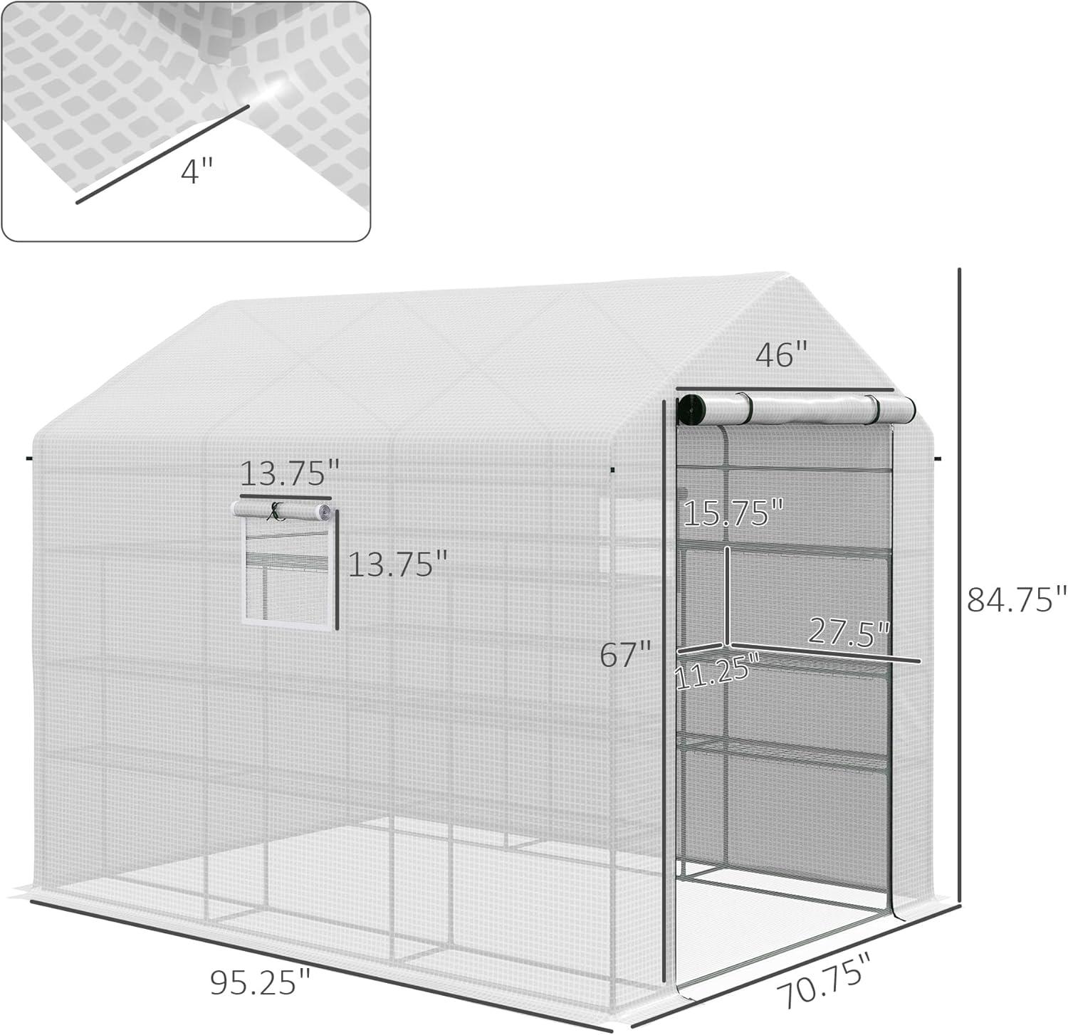 White Polyethylene Walk-In Greenhouse with Mesh Door and Windows