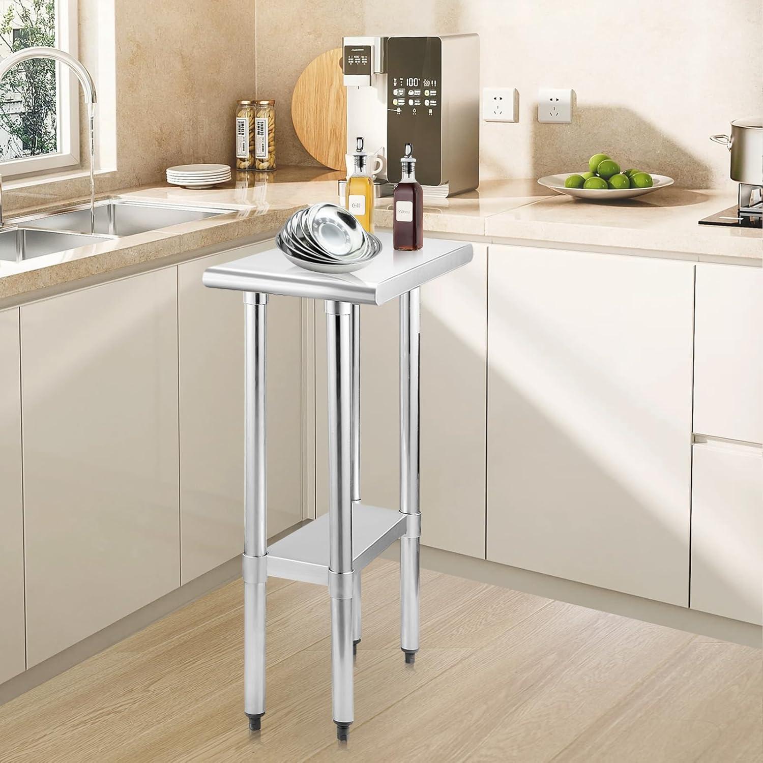 Compact Stainless Steel Adjustable Work Table with Undershelf