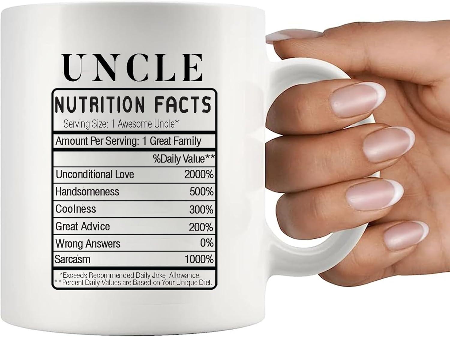 Uncle Nutrition Facts Label From Niece Nephew Brother Sister Father's Day New Uncles Funny Family Reunion Ceramic Coffee Mug 11oz White Novelty Drinkware