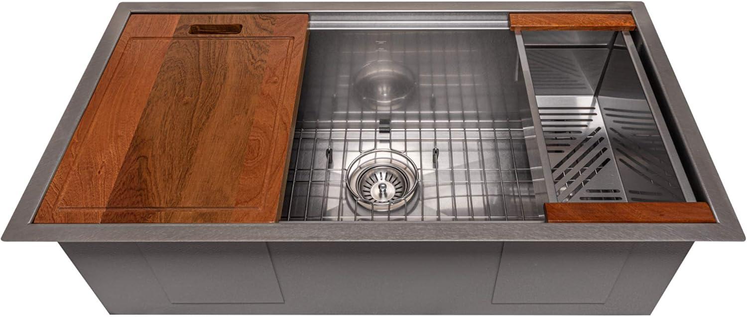 ZLINE 33" Garmisch Undermount Single Bowl Fingerprint Resistant Stainless Steel Kitchen Sink with Bottom Grid and Accessories