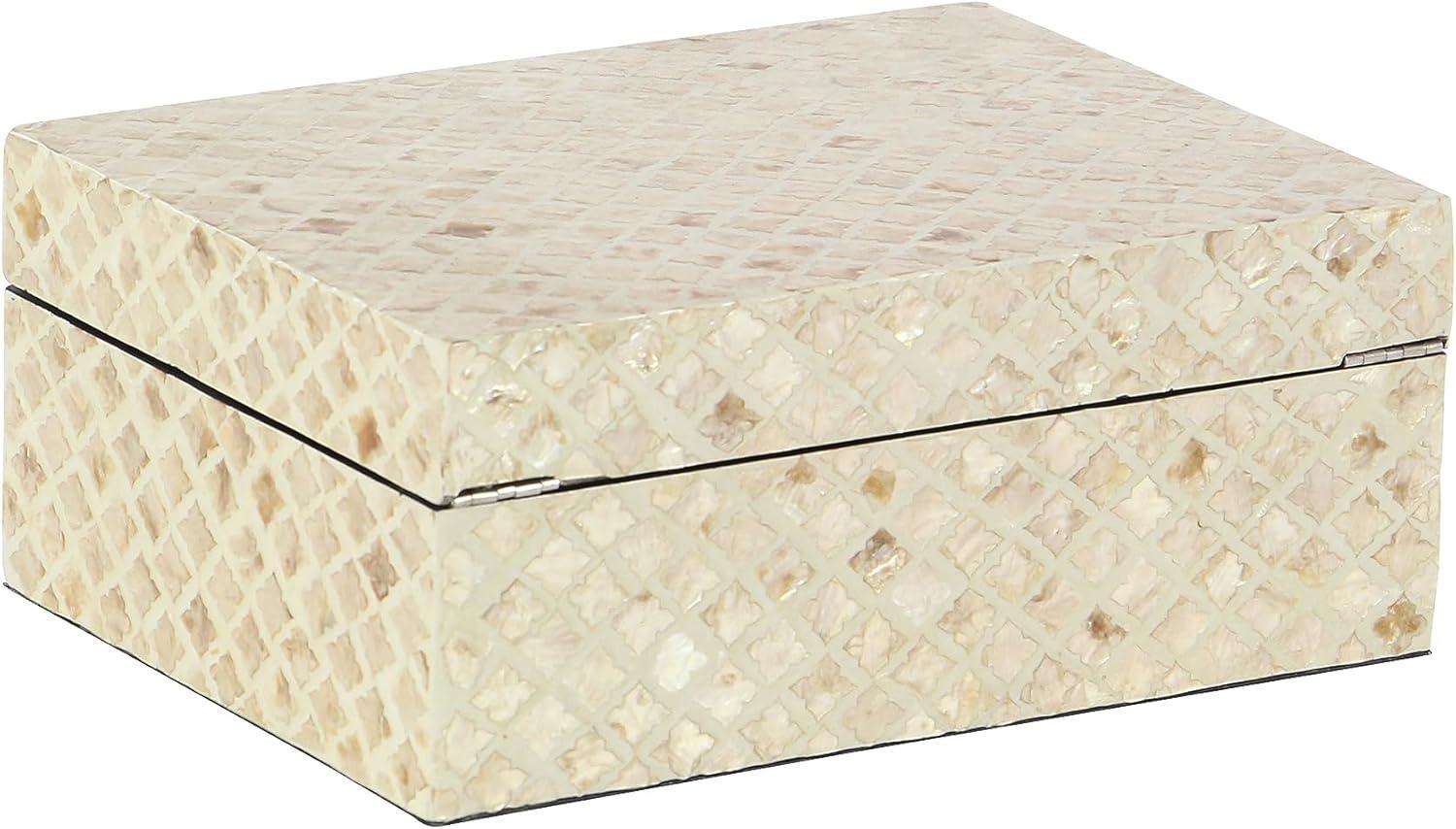 Set of 2 Shell Inlaid Wooden Boxes Natural - Olivia & May: Coastal Style Storage with Felt Stoppers