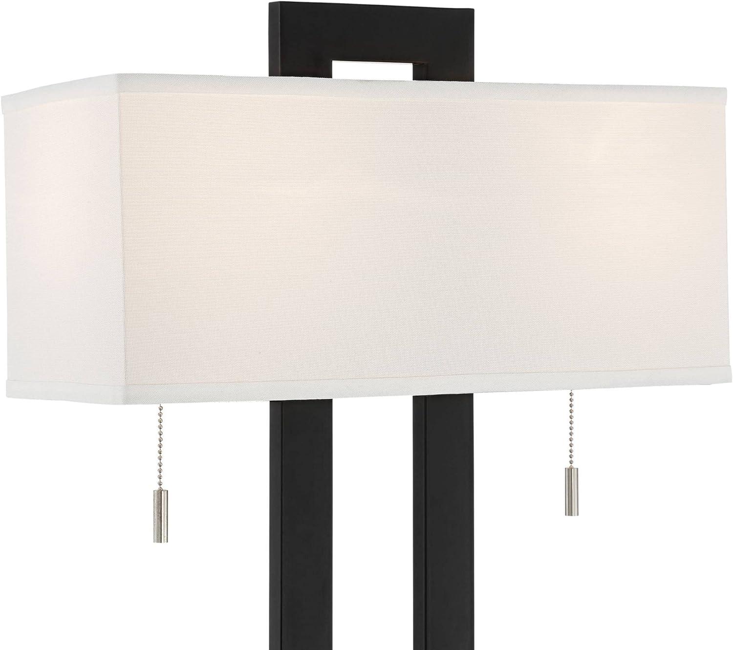 360 Lighting Neil Modern Rustic Table Lamp 26" High Black Metal with USB Charging Port White Rectangular Shade for Bedroom Living Room Bedside Desk