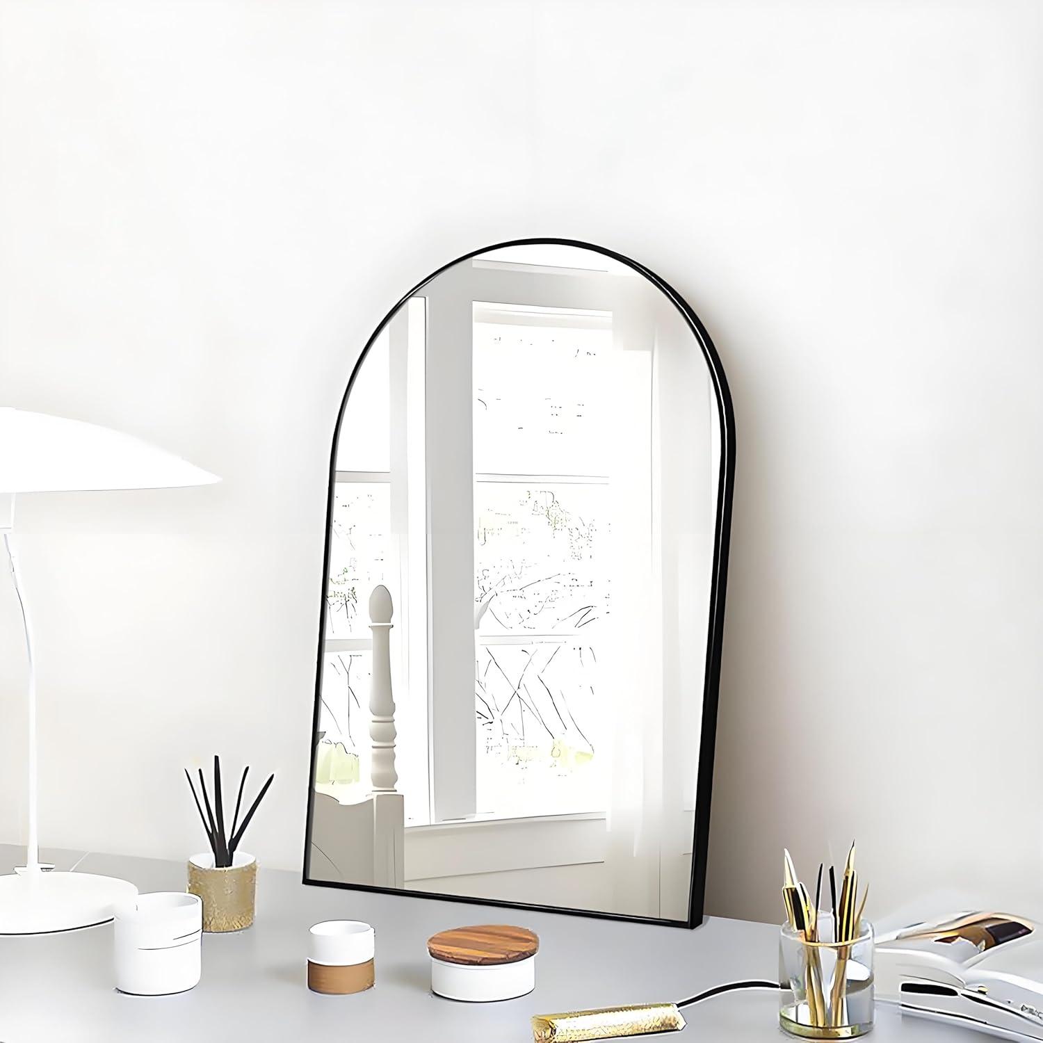 Luxhomez 36" x 24" Arch Wall Mirror for Vanity/ Bathroom, Metal Bathroom Mirror with Waterproof Aluminum Alloy Frame, Gold