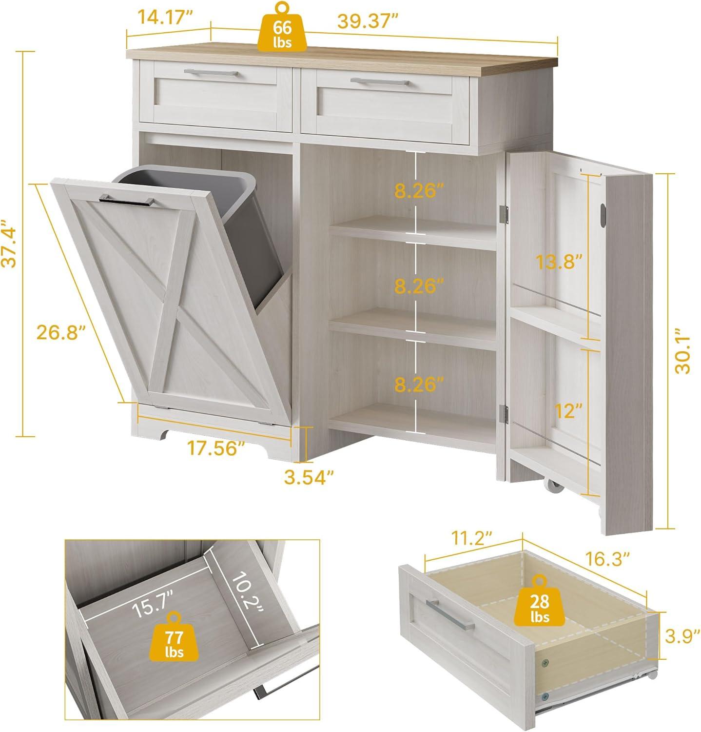 Coraluna Tilt Out Trash Can Cabinet for 10 Gallon Kitchen Island w/ Drawers Freestanding