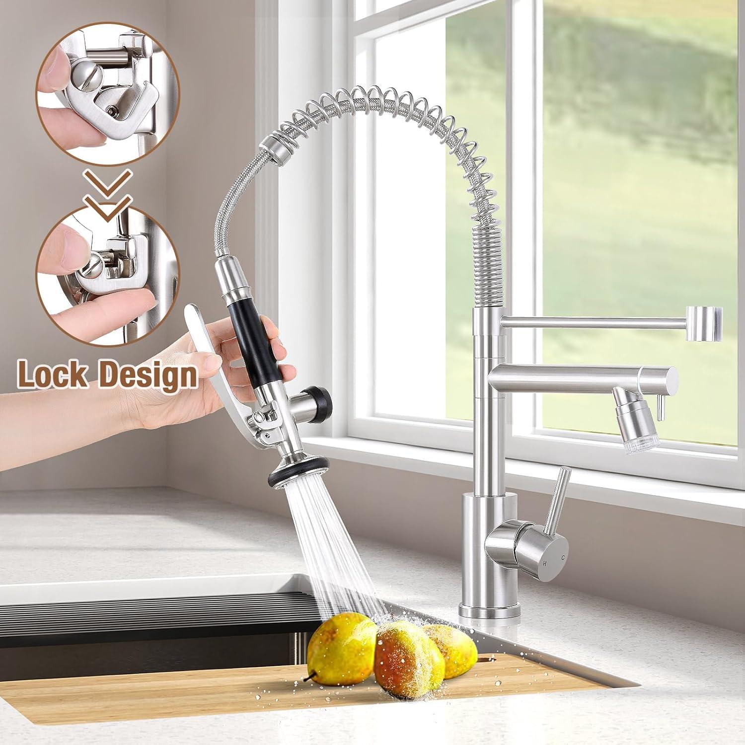 Brushed Nickel LED Pull Down Kitchen Faucet with Sprayer