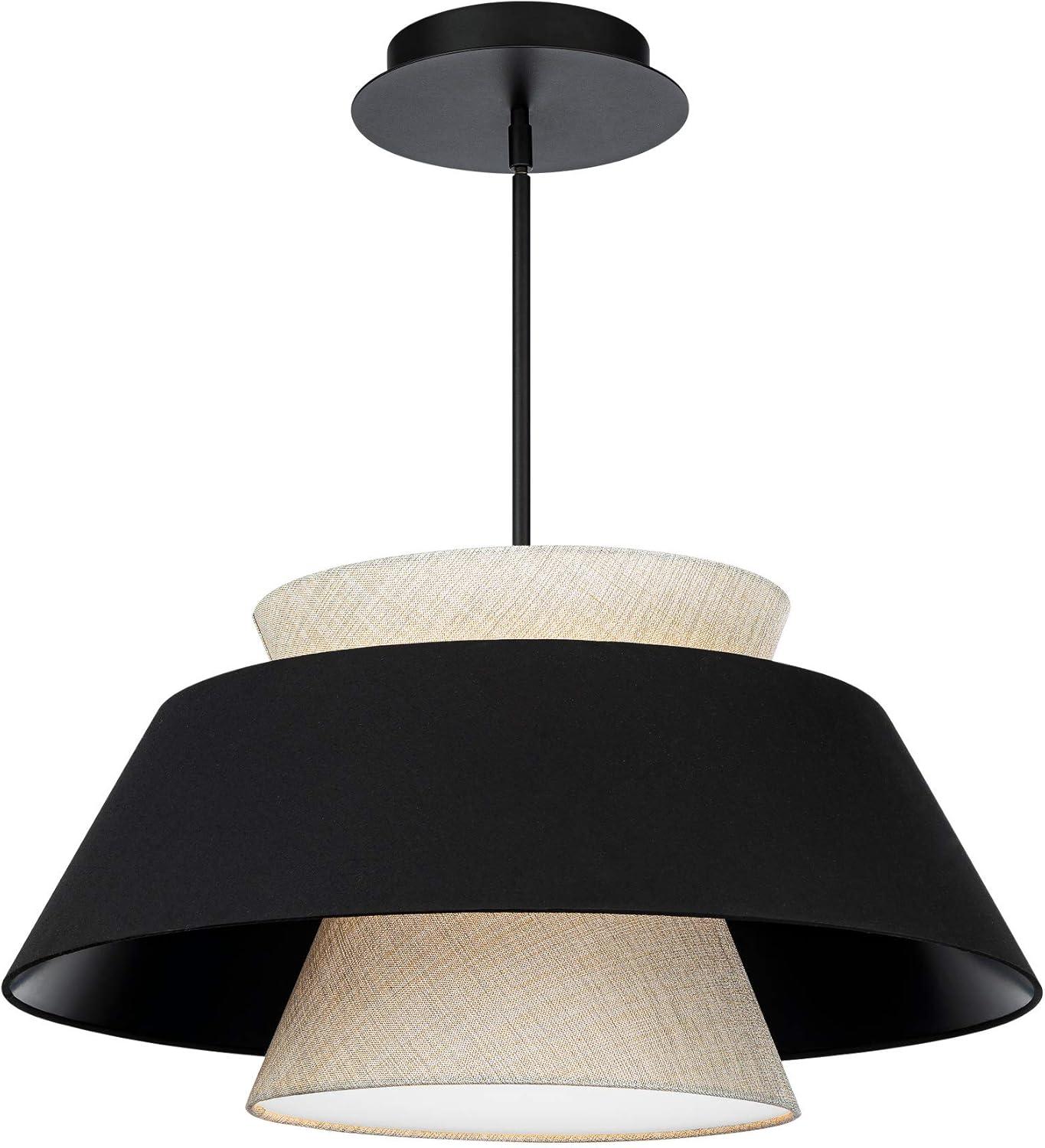 Rena Matte Black Aluminum LED Drum Pendant with Beige Fabric Shade