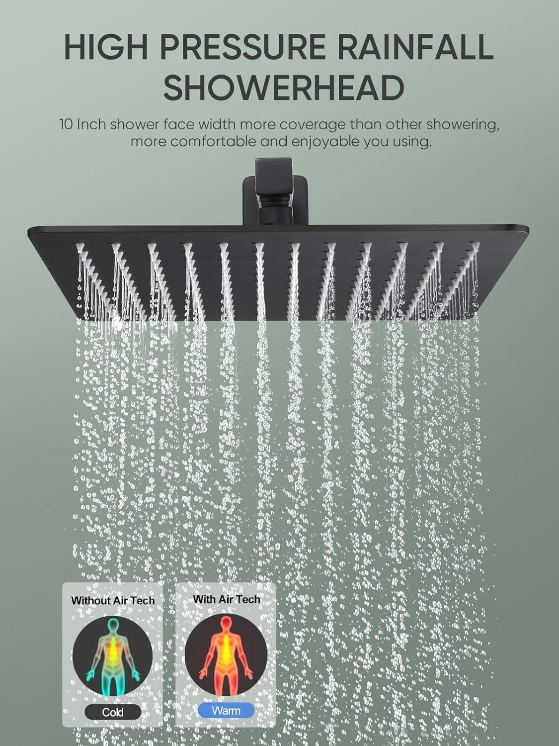 Cobbe Shower System, Matte Black Shower Faucets Sets Complete,Shower System,10 inches Rainfall Shower Head with Handheld, Shower Faucet Set for Bathroom Rough-in Valve Body and Trim Included