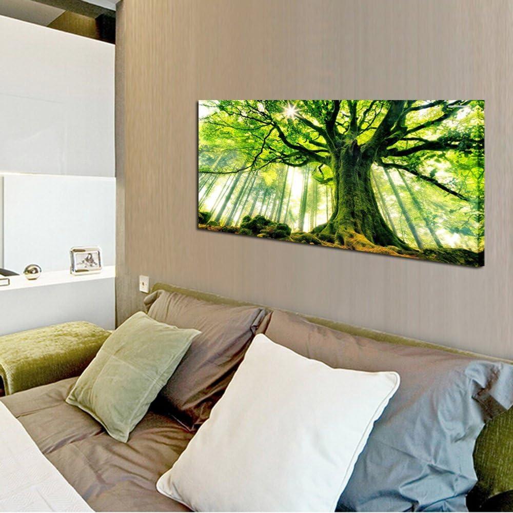 KREATIVE ARTS Canvas Large Art Print Spring Forest Nature Green Big Tree Wall Art Photo Printed on Canvas Framed Artwork for Office Wall Decoration Ready to Hang 20x40inch