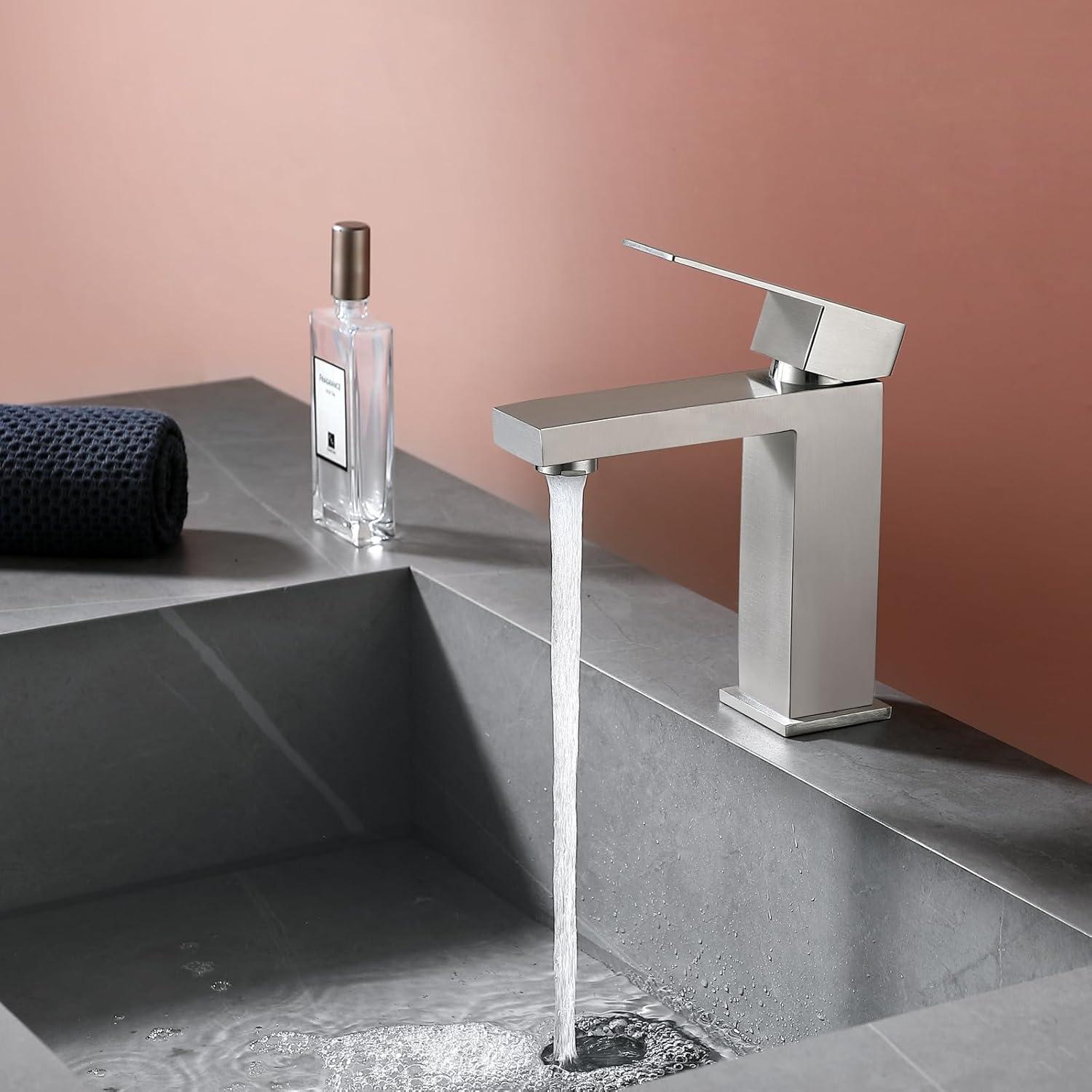 Matte Black Single Handle Bathroom Sink Faucet, Stainless Steel Bathroom Faucet with cUPC Certified Water Supply Hoses, Commercial Vanity Faucet Modern Single Hole RV Bathroom Faucets