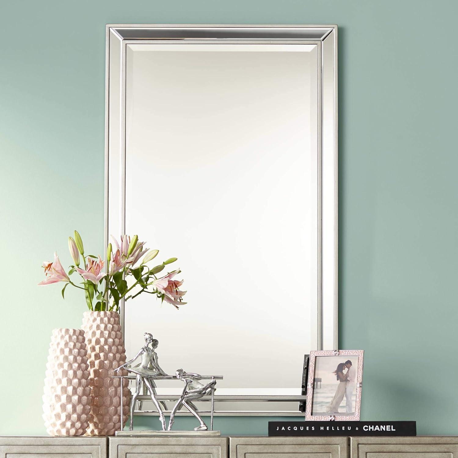 Helena Bright Silver Beveled Rectangular Wall Mirror 47"