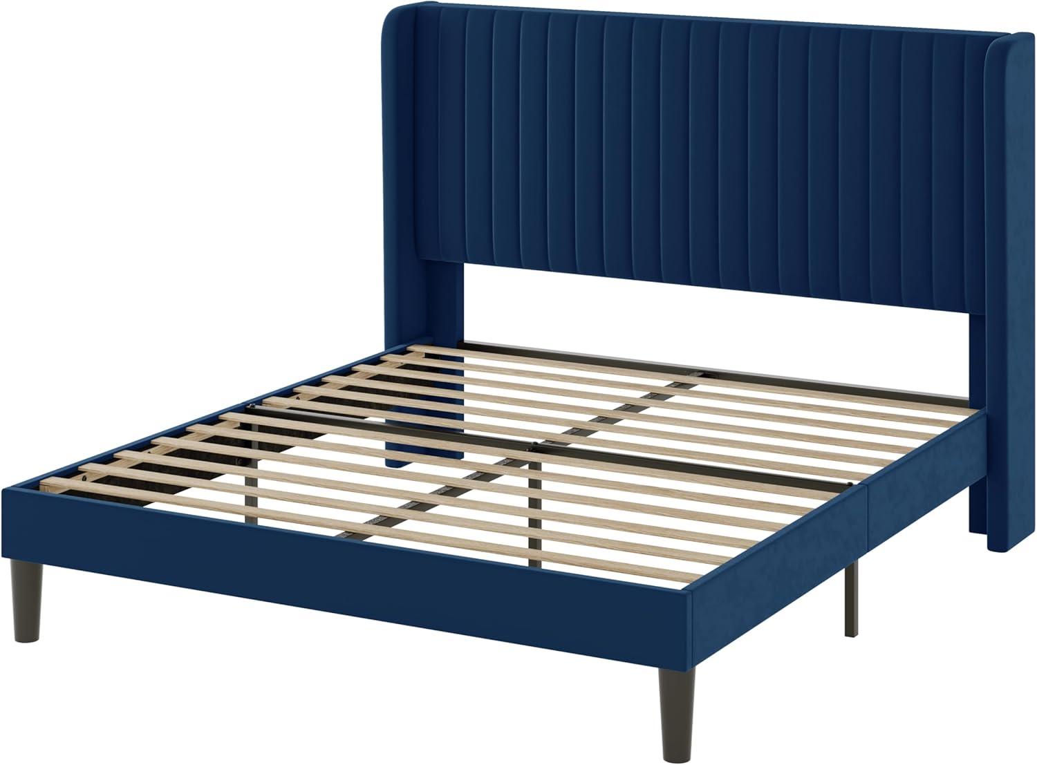 Willa Arlo™ Interiors Candler Velvet Upholstered Platform Bed with Wingback Headboard and Wooden Slats