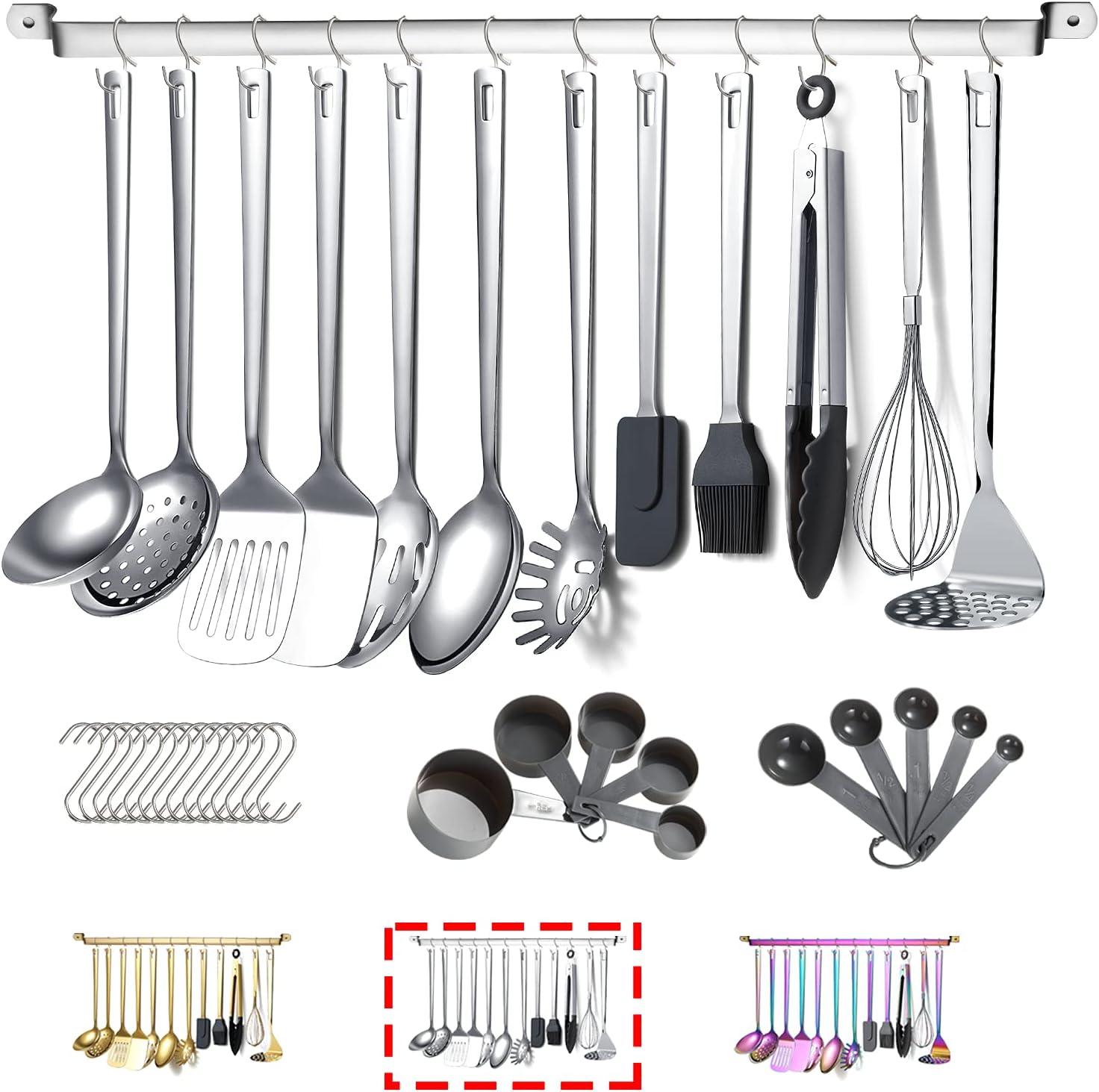 ReaNea Cooking Utensils Set Stainless Steel 37 Pieces Kitchen Utensils Set Kitchen Tool Gadgets with Hooks for Hanging