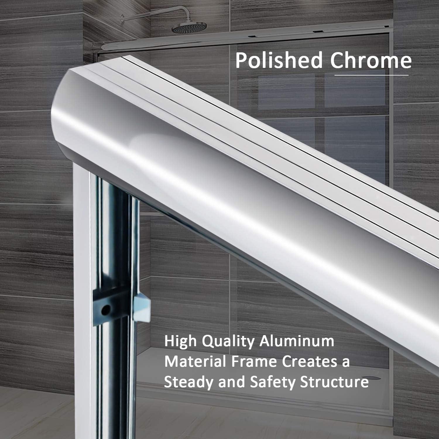 Elegant  60 x 62 Semi-Frameless Double Sliding Shower Tub Door Chrome Finish Chrome Finish