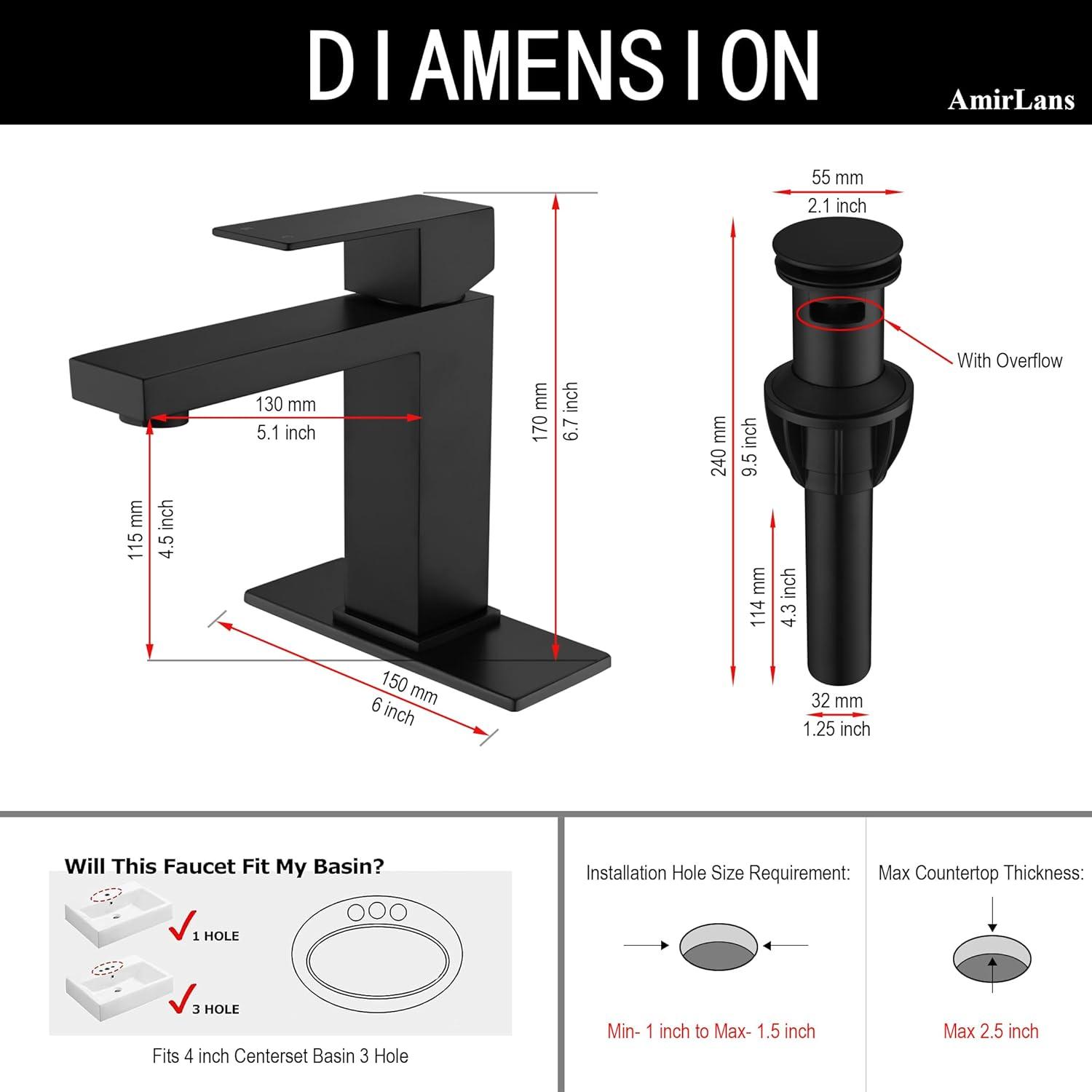 Matte Black Stainless Steel Single Handle Bathroom Faucet