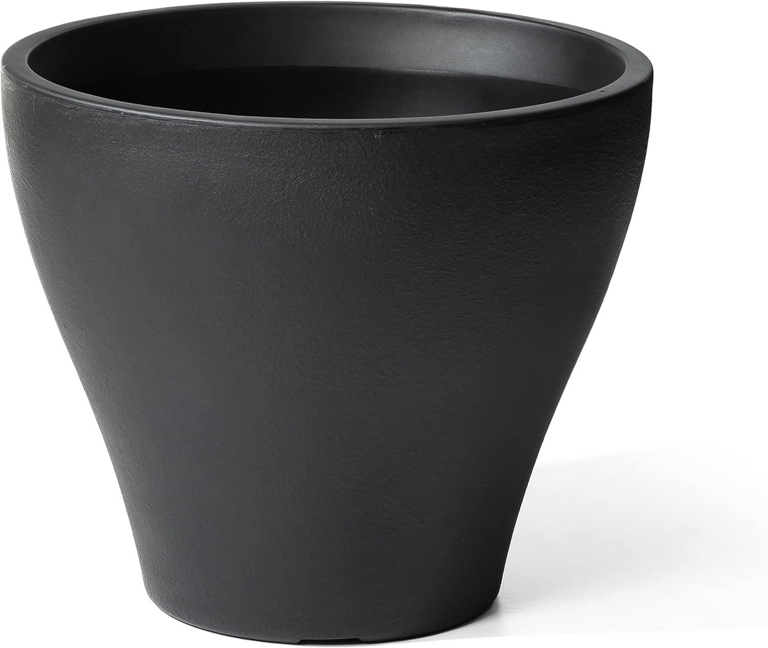 Fernway Onyx Black 25-Quart Weather-Resistant Round Planter