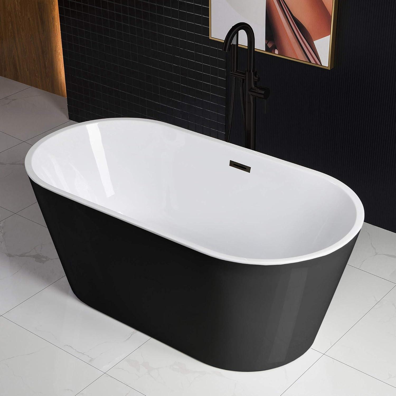 59" Matte Black Acrylic Freestanding Oval Bathtub