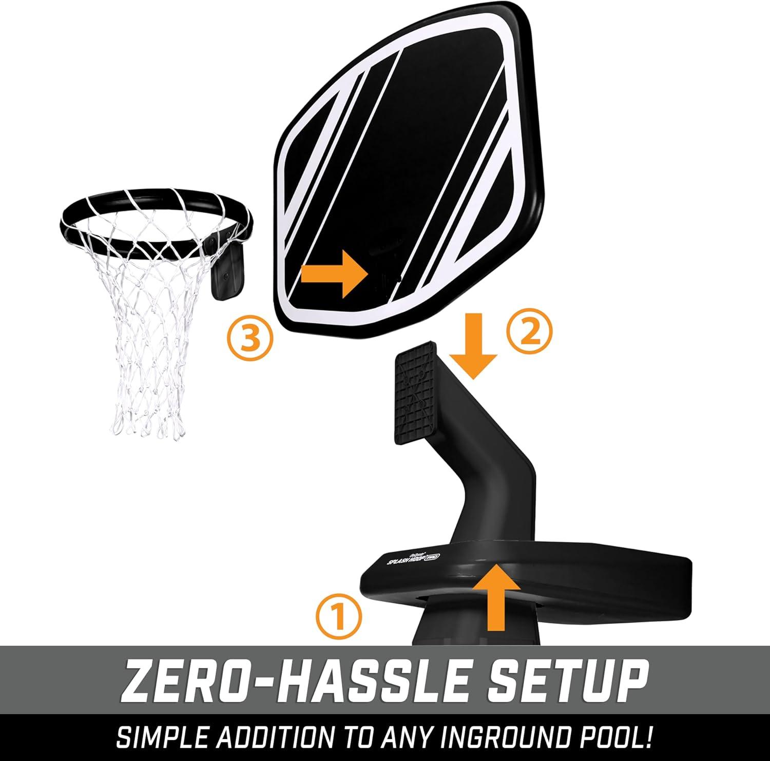 GoSports Splash Hoop PRO Swimming Pool Basketball Game - Includes Poolside Water Basketball Hoop, 2 Balls and Pump - Black