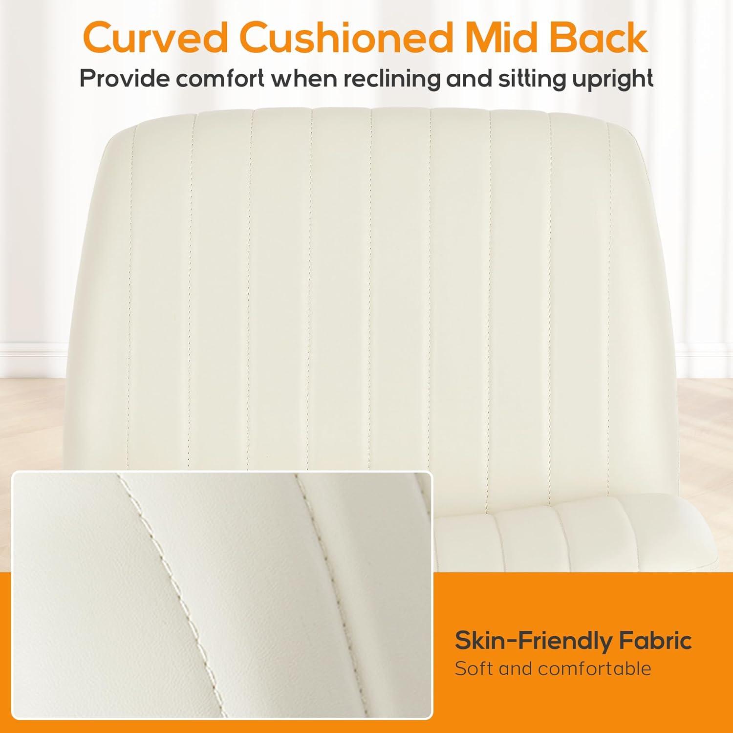 Criss Cross Chair, Cross Legged Office Chair, Wide Comfort Desk Chair, No Wheels Armless Computer Task Chair, Swivel Leather Vanity Home Chair, Height Adjustable