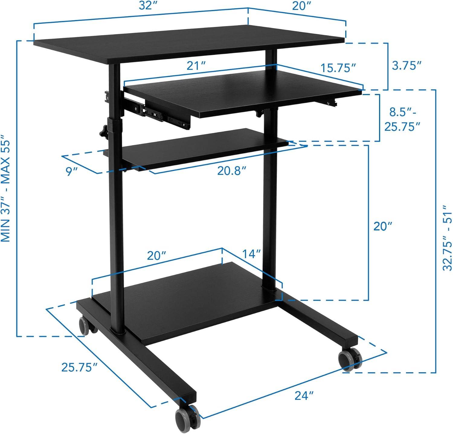 Mount-It! Height Adjustable Mobile Standing Desk with Retractable Keyboard Platform & Locking Wheels