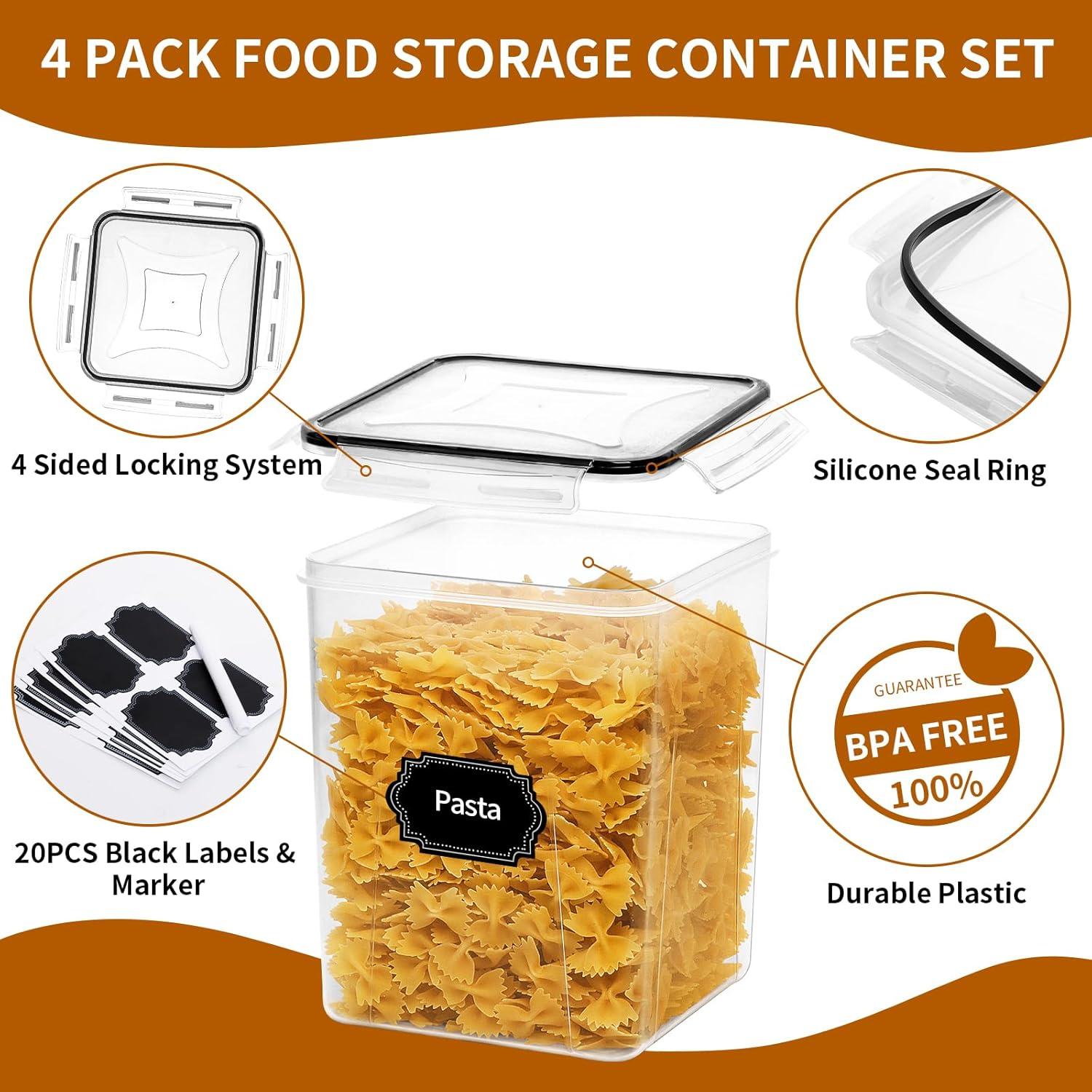 Set of 4 Black BPA-Free Plastic Airtight Food Storage Containers