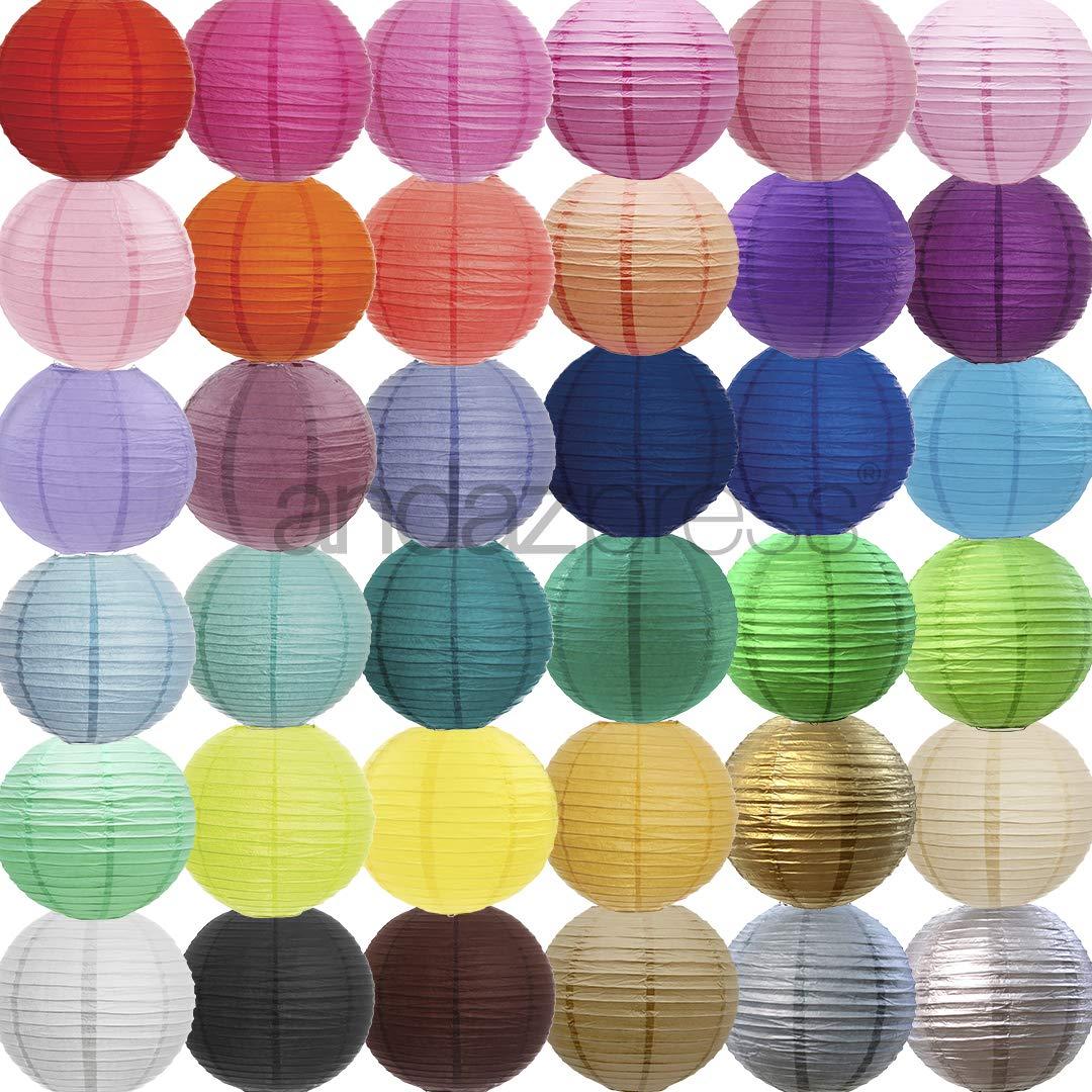 Koyal Wholesale Blush Pink, Emerald Green, Gold Hanging Paper Lanterns Decorative Kit, 6-Pack with Free Gifts Party Sign