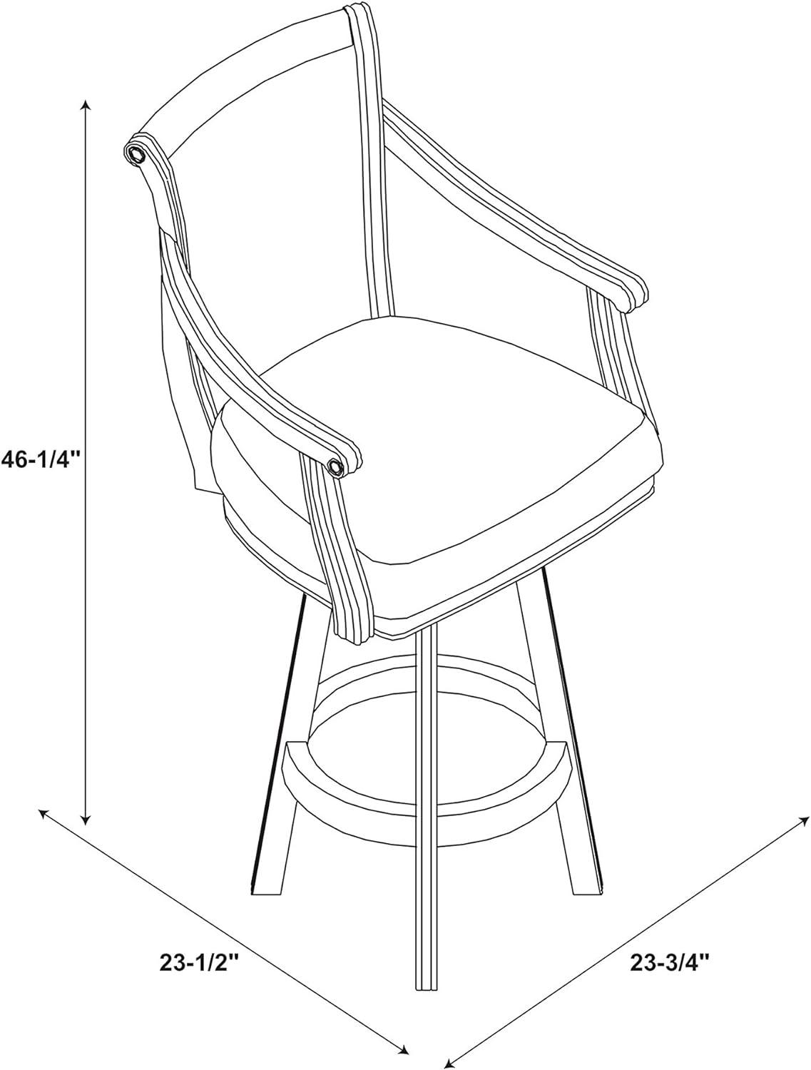 Linon Brandon Upholstered 30" Wood Swivel Bar Stool with Arms in Warm Cherry