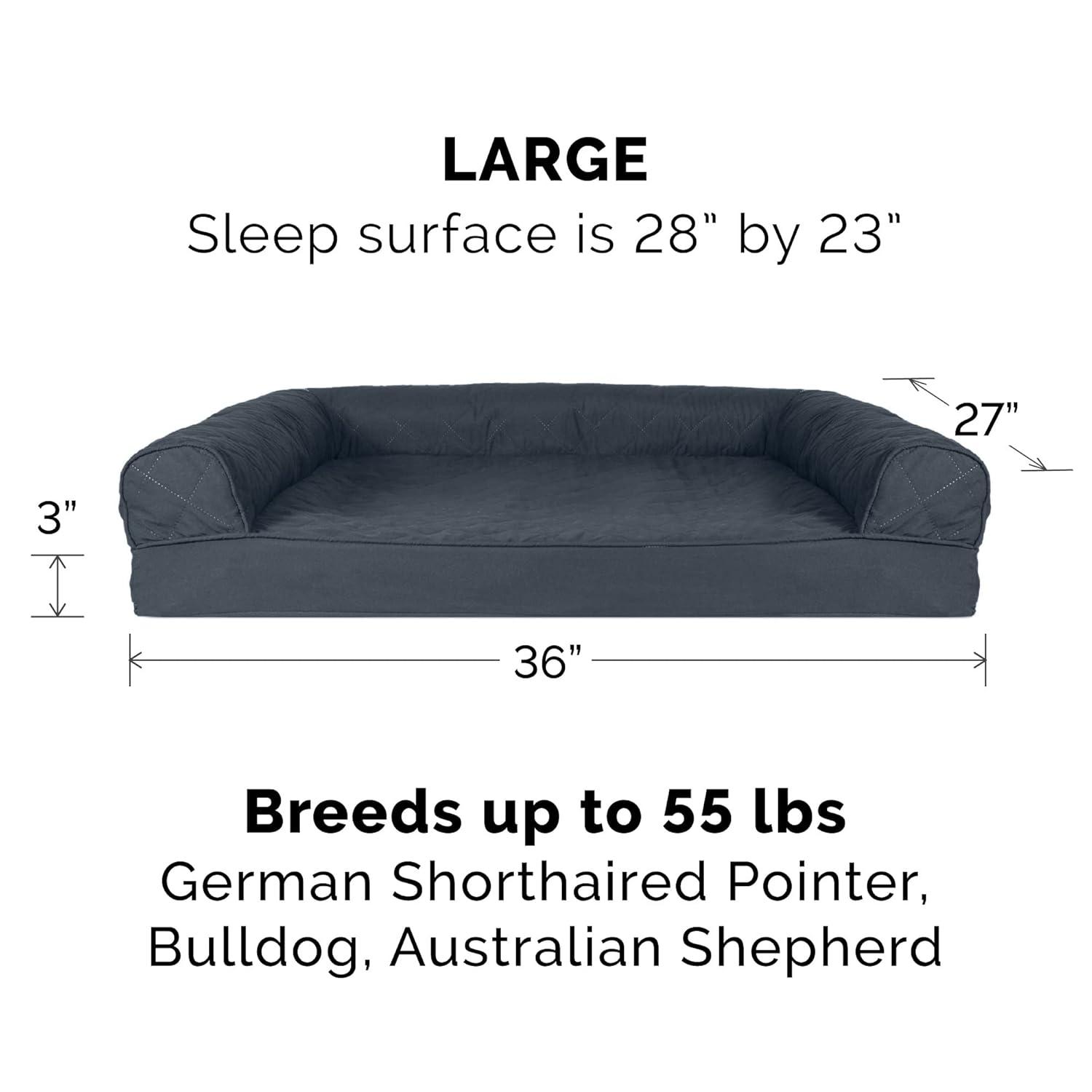 FurHaven Quilted Orthopedic Bolster Sofa Pet Bed