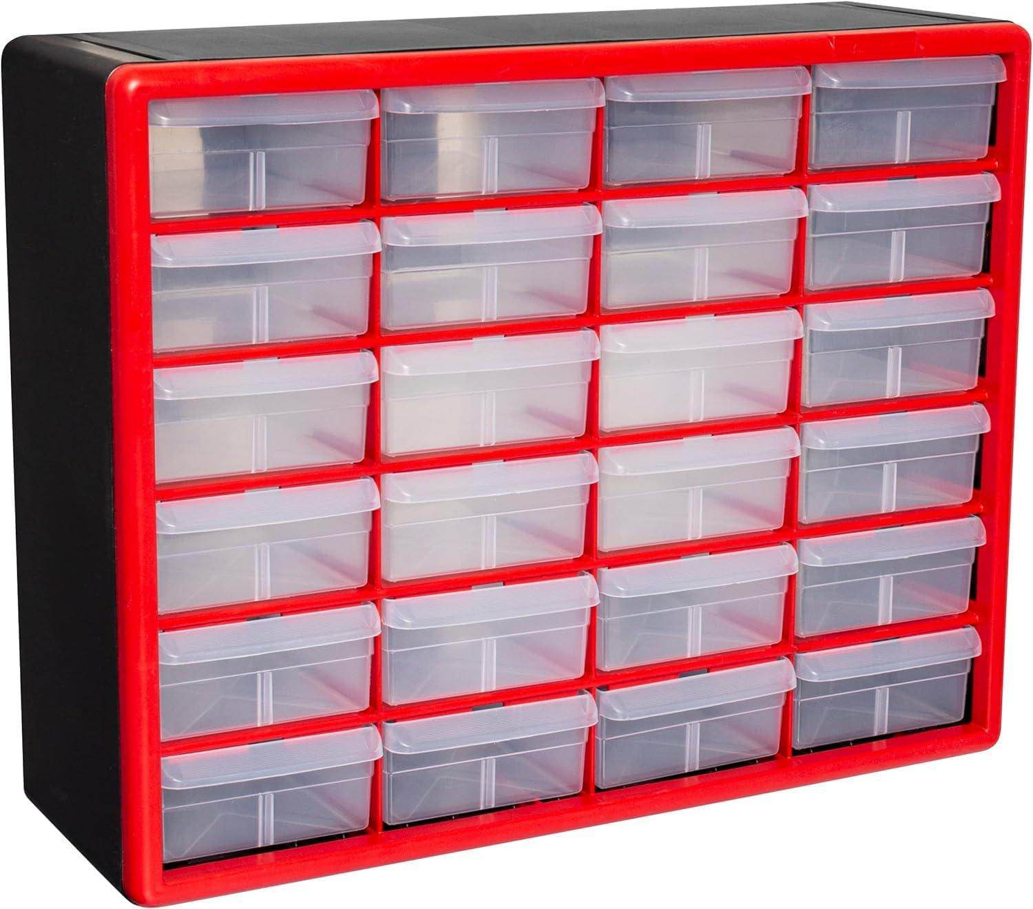 Red 24-Drawer Plastic Storage Cabinet Organizer