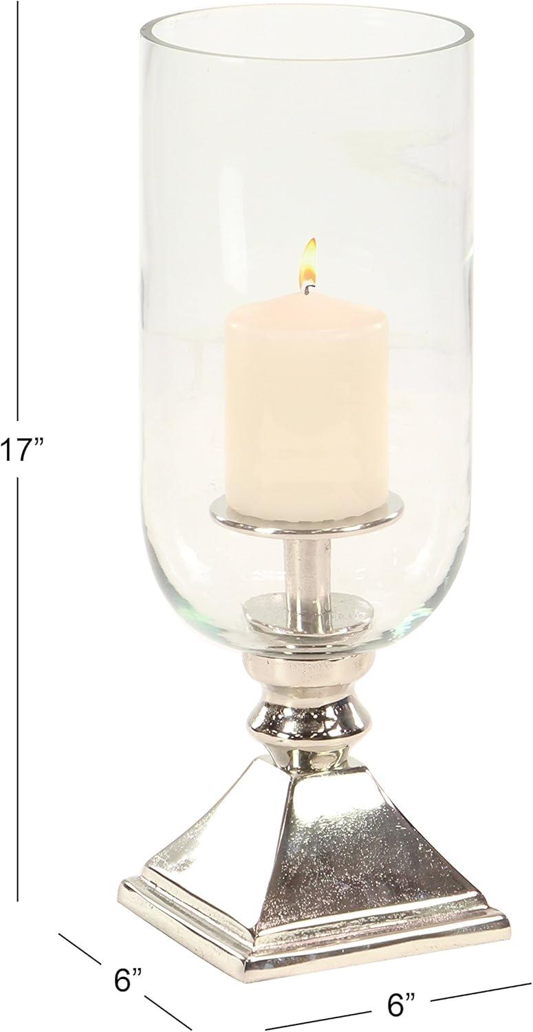 Olivia & May 17" x 6" Hurricane Aluminum/Glass Candle Holder Silver : Tabletop Centerpiece