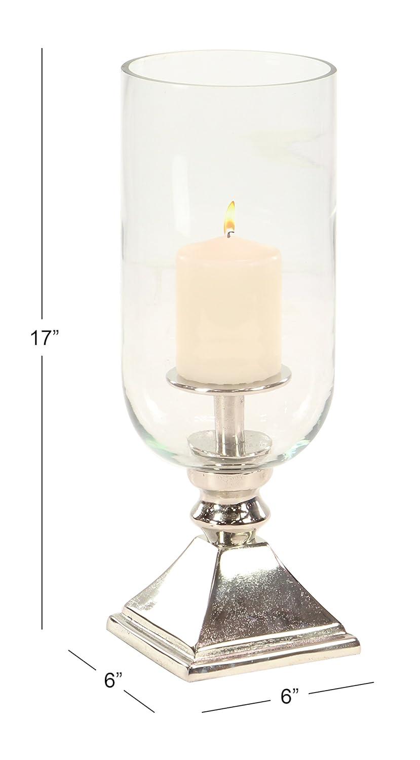 Olivia & May 17" x 6" Hurricane Aluminum/Glass Candle Holder Silver : Tabletop Centerpiece