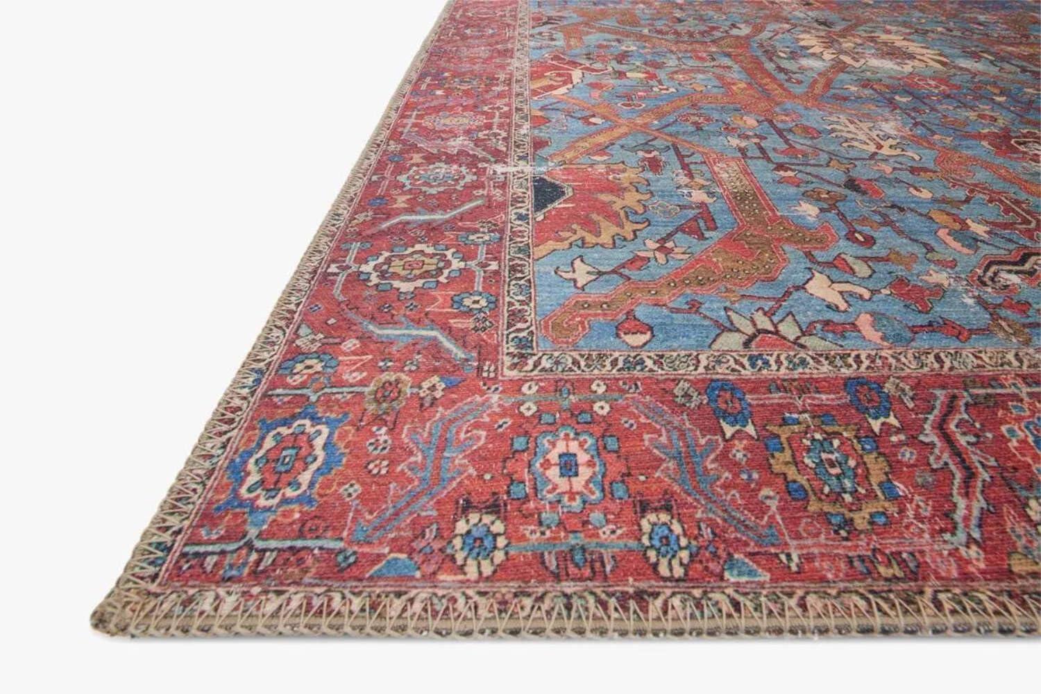 Loloi II Loren Collection LQ-10 Blue / Red Oriental Area Rug 2'-6" x 7'-6"