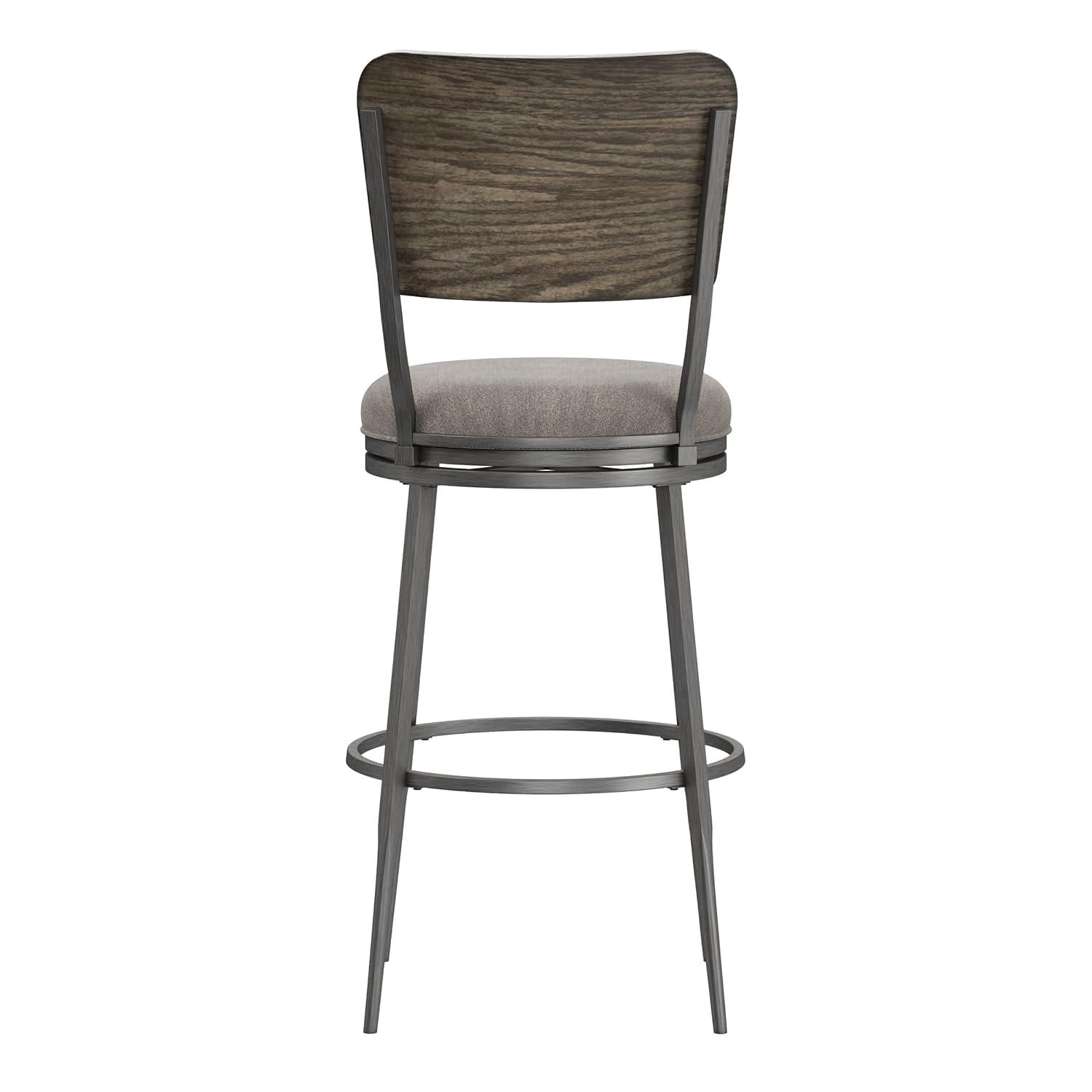 Hillsdale, Garren Metal Bar Height Swivel Stool with Wood Panel Back, Rubbed Pewter