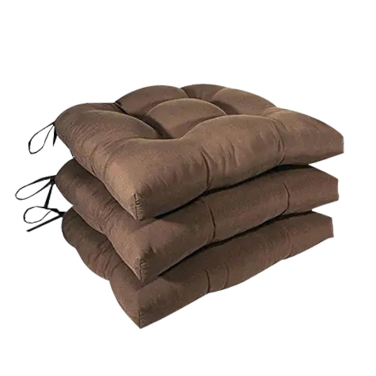 Essentials Chocolate Micro Fiber Chair Pads with Tie Backs (Set Of 4): Square Polyester Chenille Cushions, Indoor Use