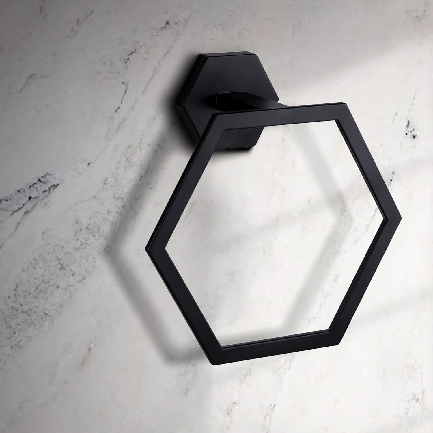 Matte Black Geometric Wall Mounted Towel Ring