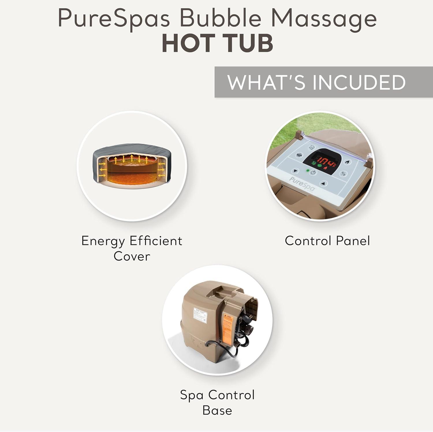 INTEX 28425EP PureSpa Bubble Massage Spa Set: Includes Energy Efficient Spa Cover – 120 Bubble Jets – 4 Person Capacity – 77" x 28"