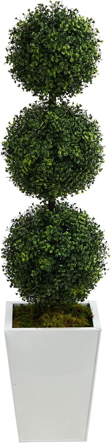 46" Triple Boxwood Topiary in White Planter