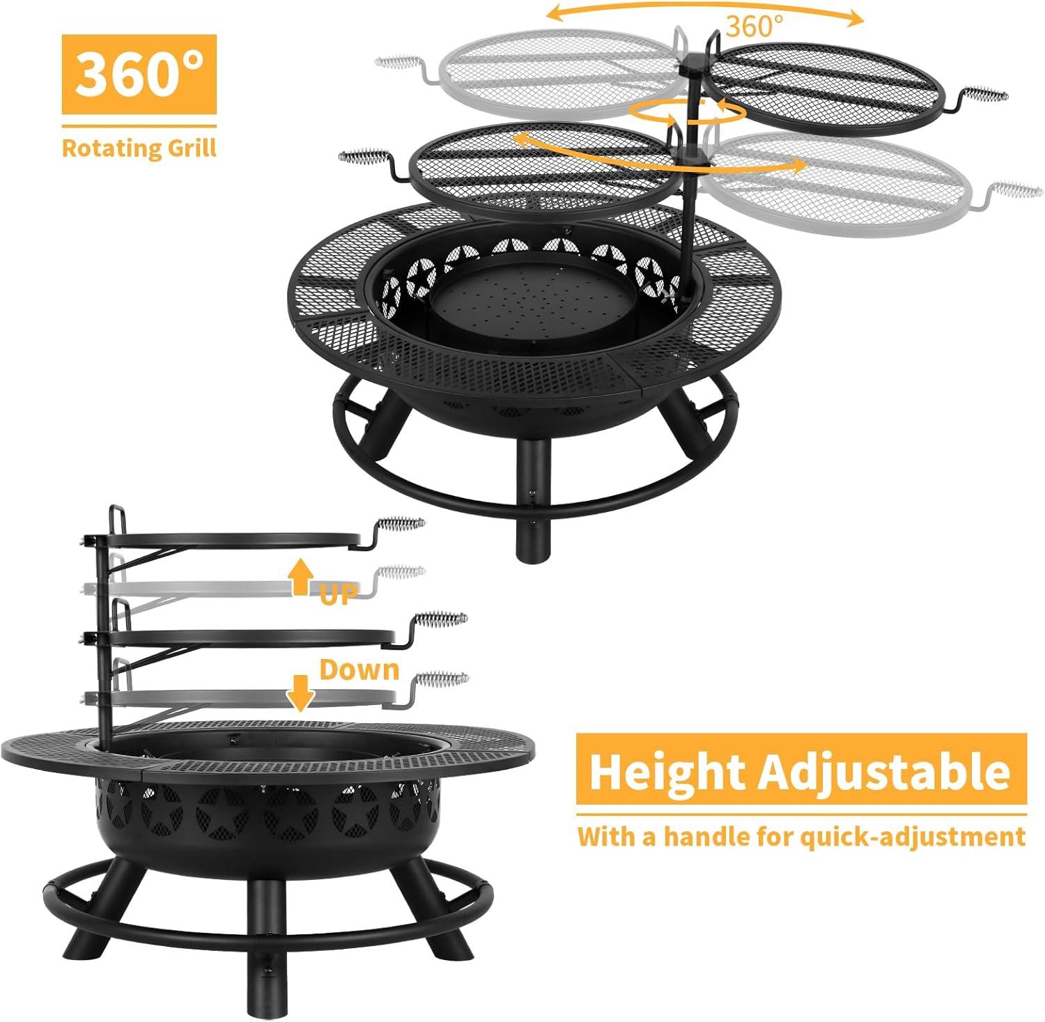 Black Powder Coated Steel Round Fire Pit with Grates