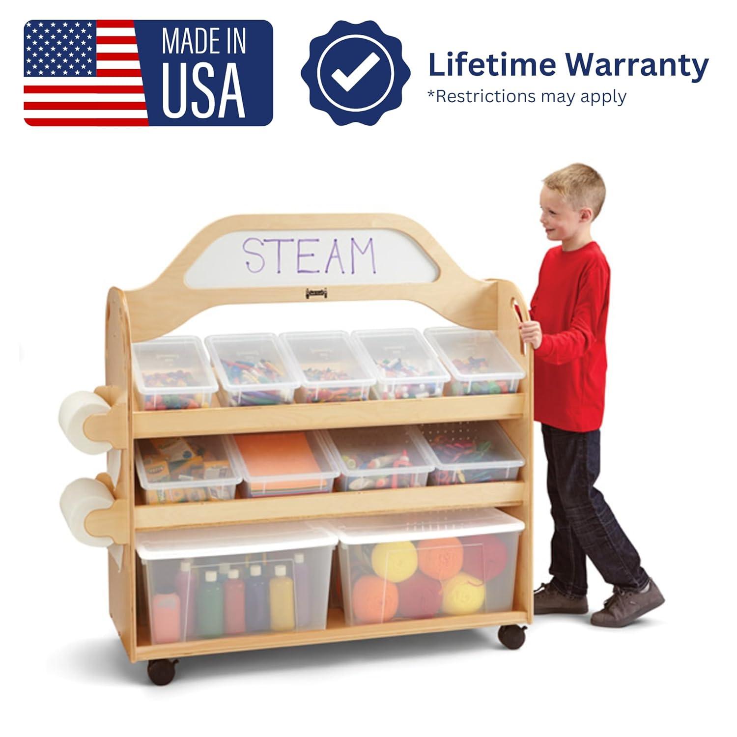 Natural Wood Acrylic Mobile Cart with Clear Storage Bins