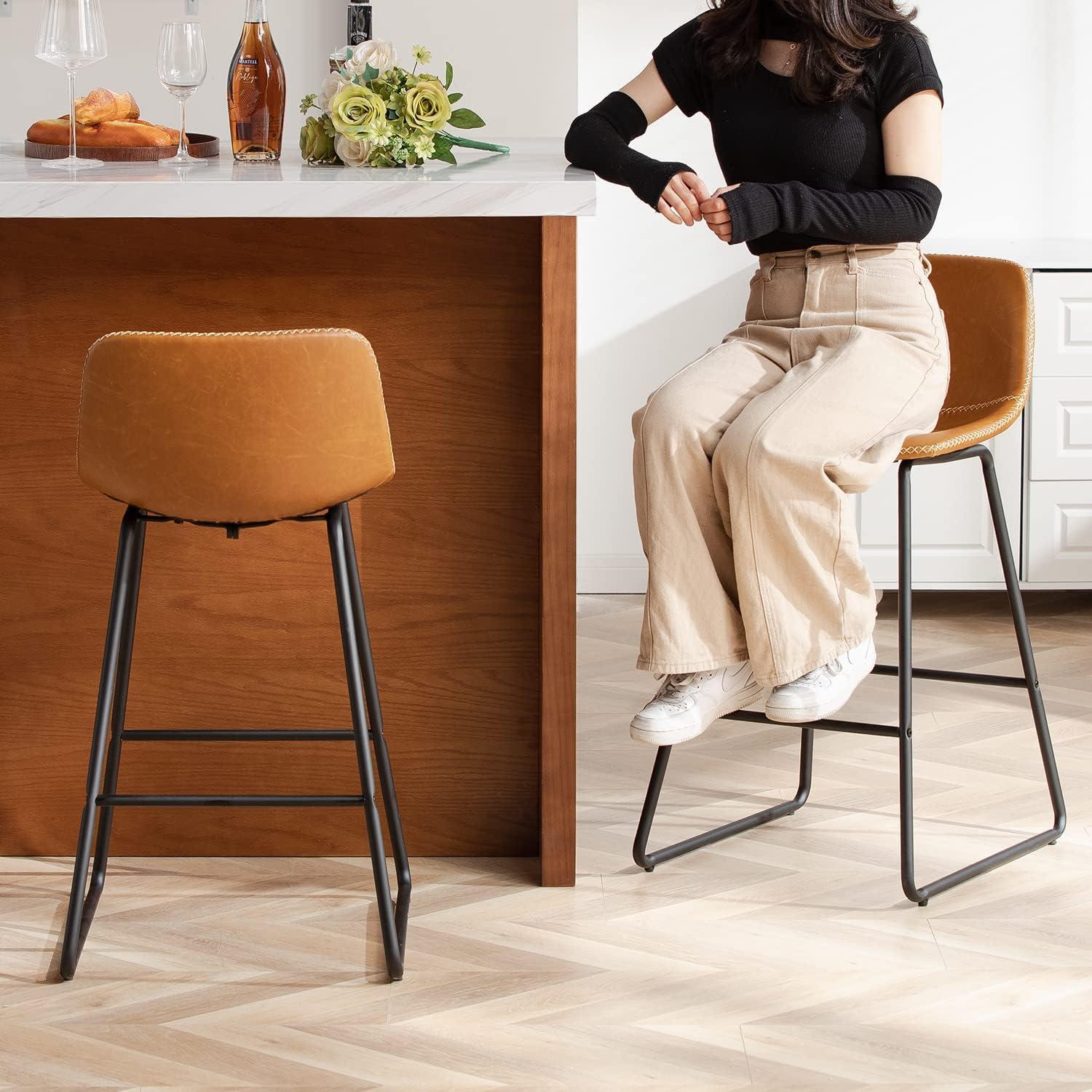 HeuGah Bar Stools Set of 4,Faux Leather Counter Height Bar Stools,26" Bar Chairs with Back,Modern Counter Stool for Kitchen Island