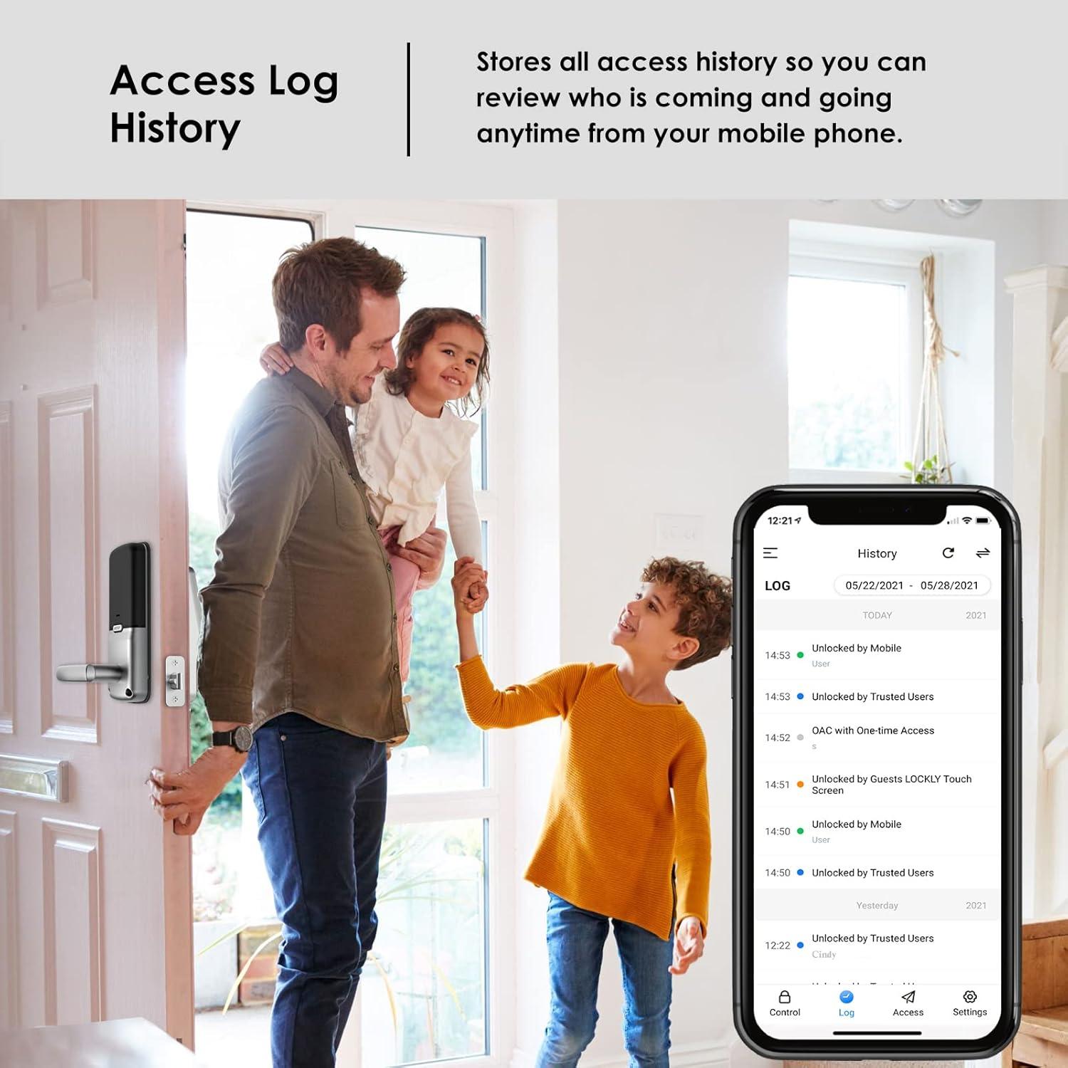 Lockly Smart Lock Model 6S, Bluetooth Smart Door Lock, Keyless Entry Door Lock, Touchscreen Keypad, App Control, eKeys and Offline Access Code, Auto Lock - Satin Nickel
