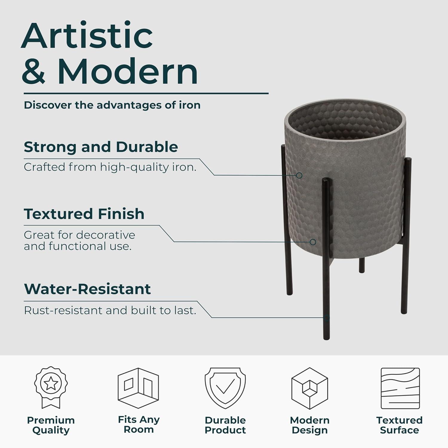 Sagebrook Home Set Of 2 Honeycomb Planter On Metal Stand, Gray/Black, Round, Iron, Contemporary, 23"H, Hexagon