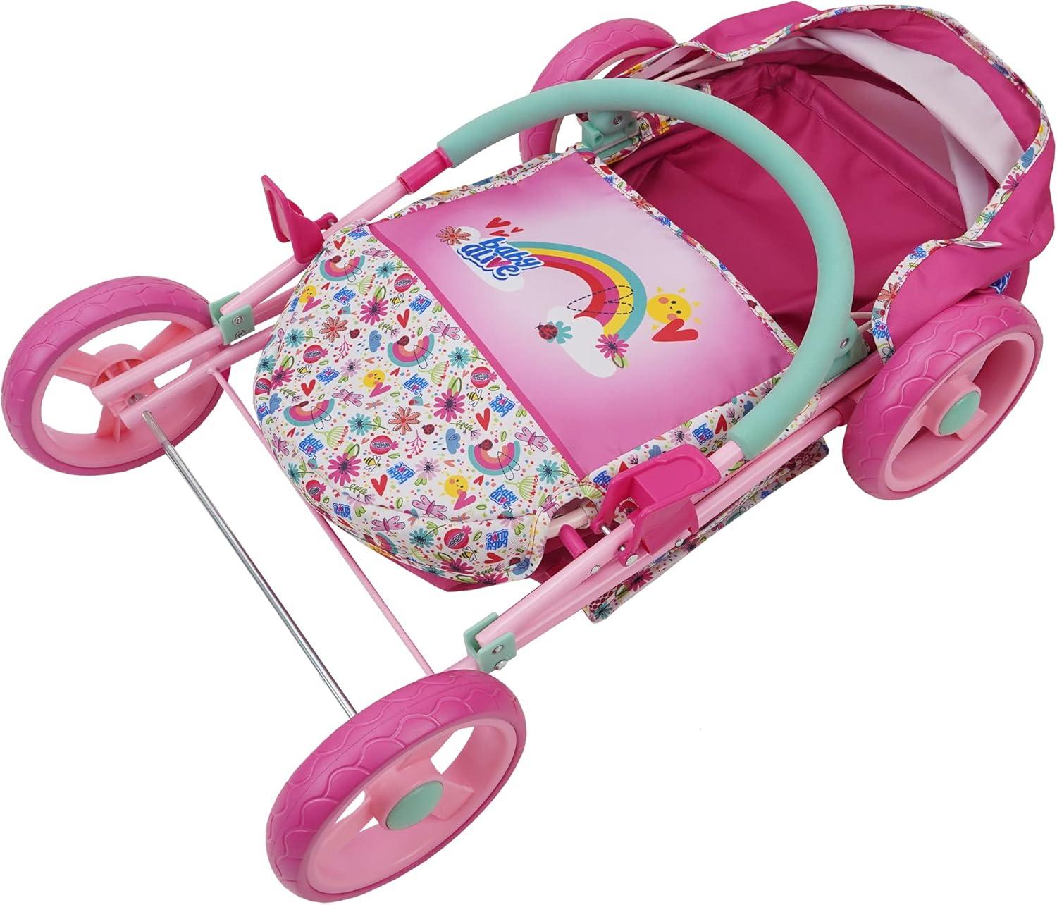 Baby Alive: Deluxe Classic Doll Pram - Pink & Rainbow - Fits Dolls up to 18"